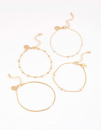 Gold Chain Pearly Flower Bracelet & Anklet 4-Pack Set - link has visual effect only