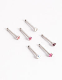 Surgical Steel Multi Cubic Zirconia Clear Nose Stud 6-Pack - link has visual effect only