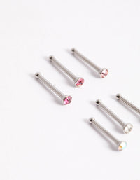 Surgical Steel Multi Cubic Zirconia Clear Nose Stud 6-Pack - link has visual effect only