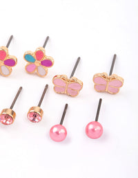 Kids Pink Watermelon & Flower Stud Earrings 6-Pack - link has visual effect only