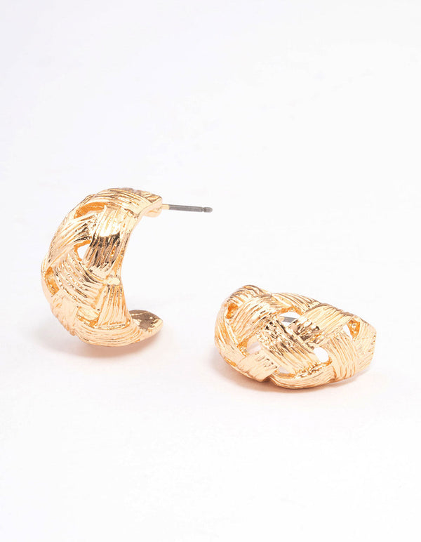 Gold Woven Textured Teardrop Hoop Earrings