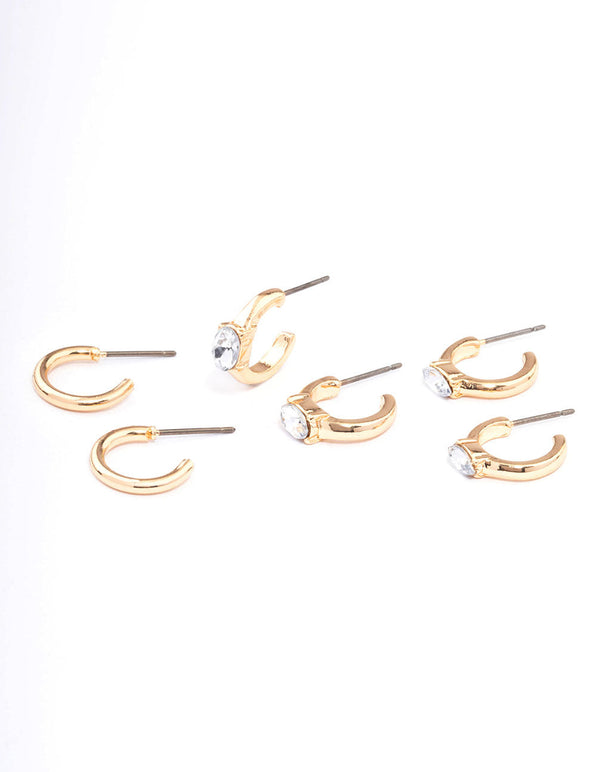 Gold Oval Diamante Hoop Earrings Pack
