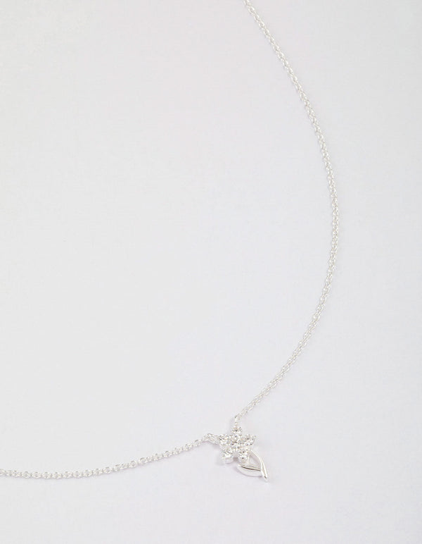 Sterling Silver Cubic Zirconia Stem Necklace