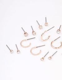 Rose Gold Diamante Stud & Hoop Earring 12-Pack - link has visual effect only