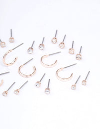 Rose Gold Diamante Stud & Hoop Earring 12-Pack - link has visual effect only