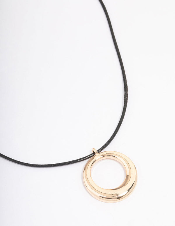 Gold Cord Metal Circle Pendant Necklace