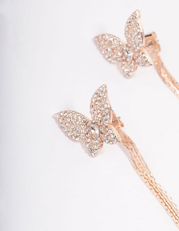 Rose Gold Butterfly Trail Drop Earrings