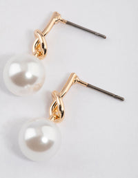 Gold Small Pearly Knotted Drop Earrings - link has visual effect only