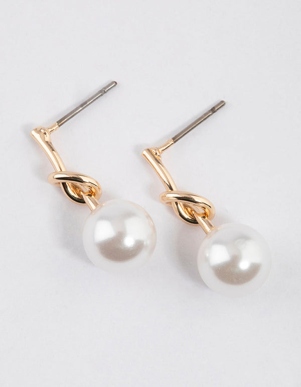 Gold Small Pearly Knotted Drop Earrings