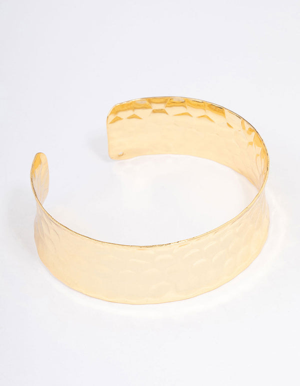 Gold Plated Wide Hammered Wrist Cuff