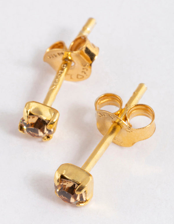 Gold Plated Sterling Silver Diamante Stud Earrings