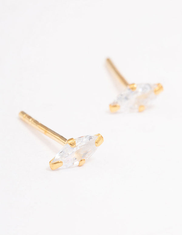 Gold Plated Sterling Silver Baby Marquise Stud Earrings