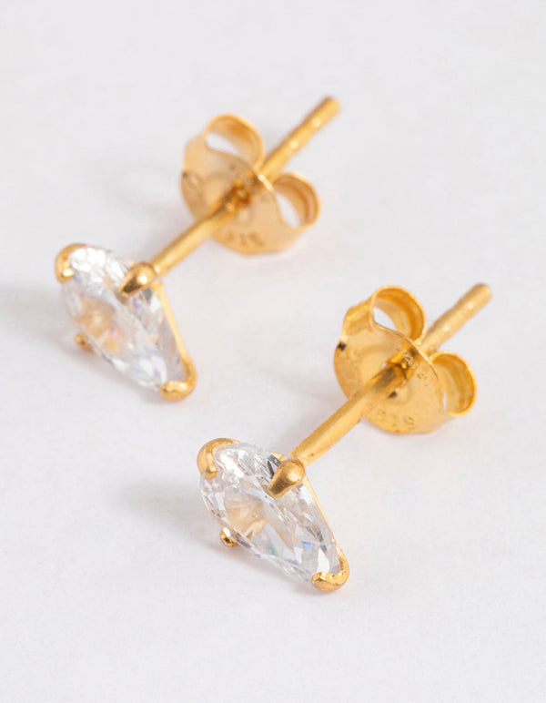 Gold Plated Sterling Silver Pear Cubic Zirconia Stud Earrings