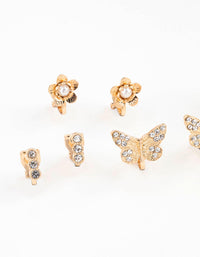 Gold Diamante Butterfly Diamante Clip On Earring 8-Pack - link has visual effect only