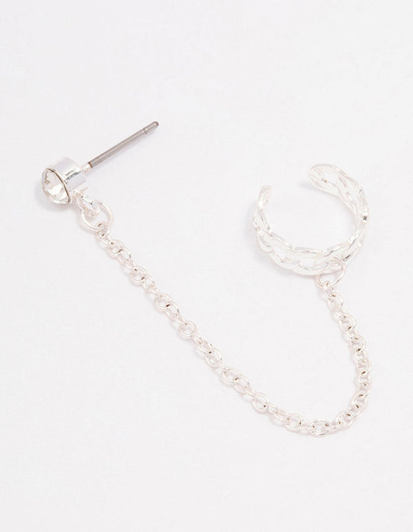 Silver Chain Link Cuff & Diamante Chain Drop Earrings
