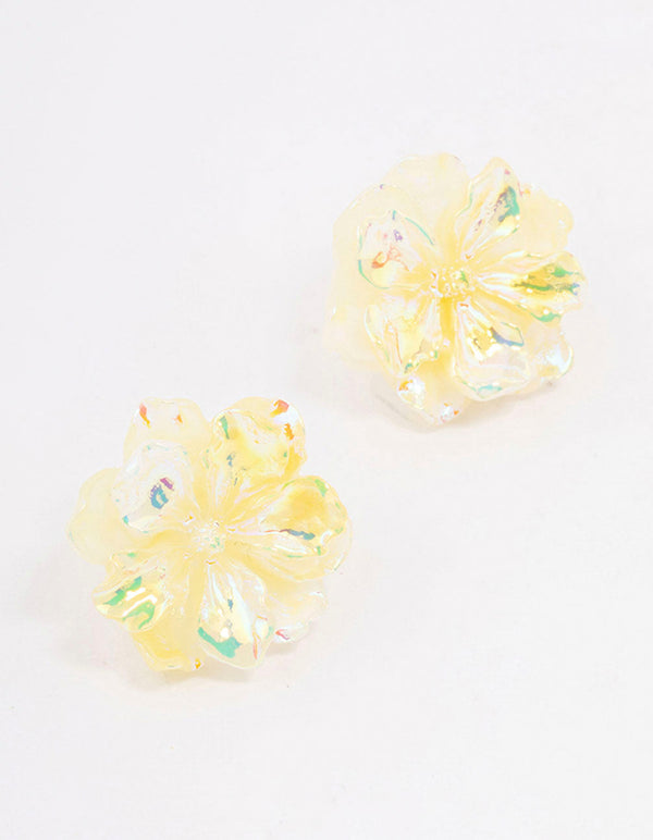 Yellow Holographic Flower Stud Earrings