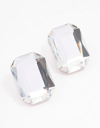 Rhodium Large Diamante Stud Clip On Earrings - link has visual effect only