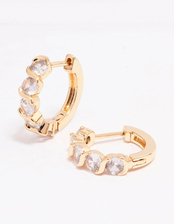 Gold Round Cubic Zirconia Huggie Earrings
