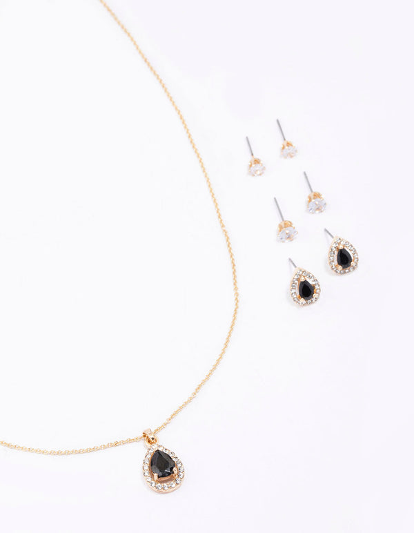Gold Multi Pear Diamante Jewellery Set