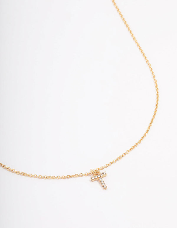 Letter T Gold Plated Initial Pendant Necklace