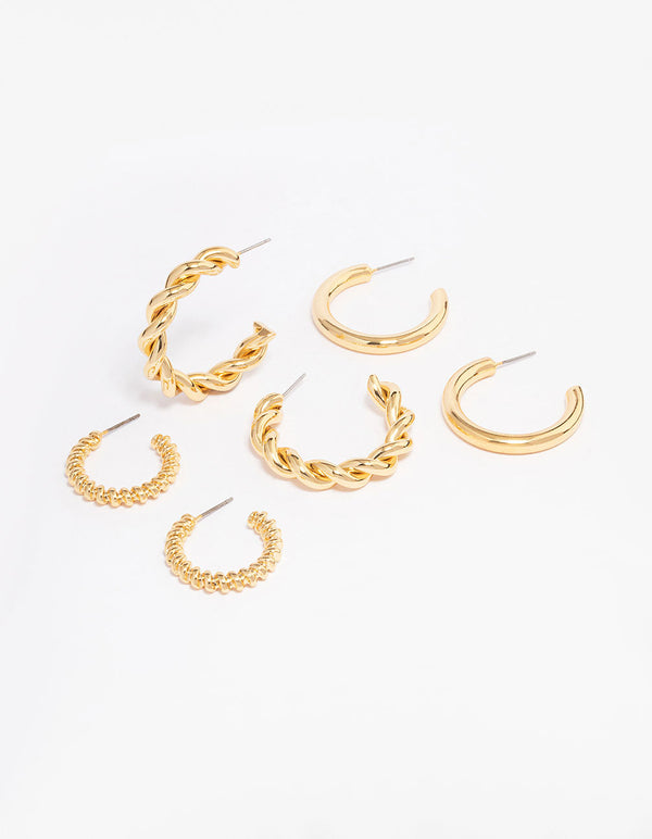 Gold Plated Textured Hoop Earring 3-Pack