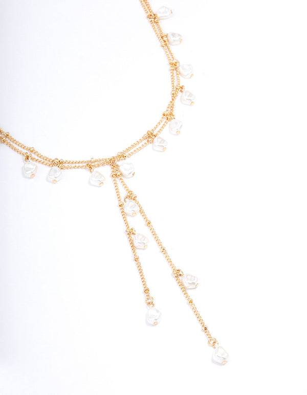 Gold Fine Y-Shape Pearl Long Necklace