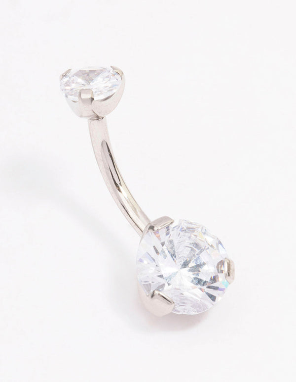 Surgical Steel Double Round Cubic Zirconia Belly Ring