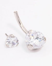 Surgical Steel Double Round Cubic Zirconia Belly Ring - link has visual effect only