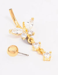 Gold Plated Surgical Steel Cubic Zirconia Butterfly Drop Belly Ring - link has visual effect only