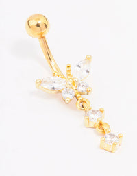 Gold Plated Surgical Steel Cubic Zirconia Butterfly Drop Belly Ring - link has visual effect only