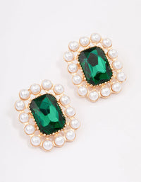 Gold Square Pearl Stud Earrings - link has visual effect only