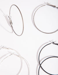 Silver Black Mixed Hoop Earring Pack - link has visual effect only