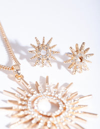 Gold Diamante Sun Earrings Necklace Set - link has visual effect only