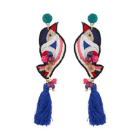 Embroidered Bird Tassel Earrings - link has visual effect only