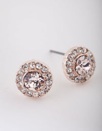Rose Gold Pink Diamond Simulant Halo Stud Earrings - link has visual effect only