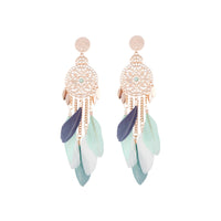 Mint White Rose Gold Filigree Cascade Feather Earrings - link has visual effect only