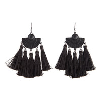 Black Coated Etched Shield 5 Tassel Earrings - link has visual effect only