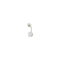 Rhodium Double Cubic Zirconia Flower Belly Bar - link has visual effect only