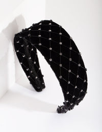 Black Velvet Diamante Net Headband - link has visual effect only